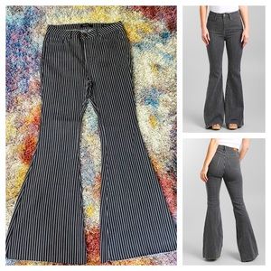 Judy Blue Black and White Striped Flare Jeans